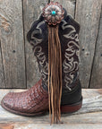 Boot Cuff Jewelry - Copper Turquoise Flower Concho - Fringe