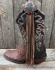 Boot Cuff Jewelry - Antique Silver Floral Engraved Concho - Fringe