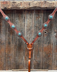 Light Oil Basketweave Turquoise and Dots Browband/One Ear Tack Set