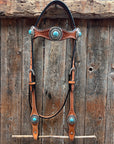 Light Oil Basketweave Turquoise and Dots Browband/One Ear Tack Set