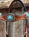 Light Oil Basketweave Turquoise and Dots Browband/One Ear Tack Set