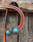 Light Oil Basketweave Turquoise and Dots Browband/One Ear Tack Set