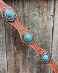 Light Oil Basketweave Turquoise and Dots Browband/One Ear Tack Set