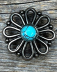 Antique Silver Turquoise Flower Concho 1.5" W231L