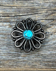 Antique Silver Turquoise Flower Concho 1" W231S