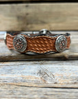 Leather Dog Collar With Flower and Loops Conchos 10" to 22" W235S -DC68
