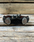 Leather Dog Collar With Flower and Loops Conchos 10" to 22" W235S -DC68