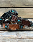 Leather Dog Collar With Turquoise Flower Conchos 10" to 22" W231S -DC69