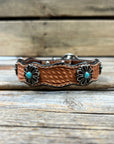 Leather Dog Collar With Turquoise Flower Conchos 10" to 22" W231S -DC69