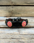 Leather Dog Collar With Pink Flower Conchos 10" to 22" W228S -DC72