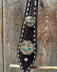 Dark Oil Buckstitch Gold Cross Browband/One Ear and Breastcollar Tack Set