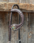 Dark Oil Buckstitch Gold Cross Browband/One Ear and Breastcollar Tack Set
