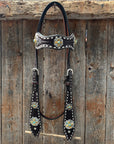 Dark Oil Buckstitch Gold Cross Browband/One Ear and Breastcollar Tack Set