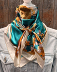 35X35" Teal and Cream Floral Wild Rag / Scarf WR3442