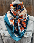 35X35" White and Teal Floral Wild Rag / Scarf WR3441