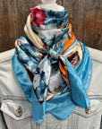 35X35" Aqua and Orange Floral Wild Rag / Scarf WR784