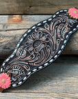 Dark Oil Buckstitch Bronc Noseband With Pink Flowers Conchos