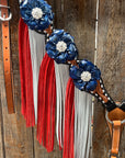 Classic Red, White and Blue Browband/One Ear Tack Set