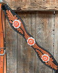 Two Tone Leaf Neon Orange Browband/One Ear Headstall & Breastcollar Tack Set