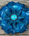 Hand Painted Leather Flowers - Gardenias - Round Turquoise Cabochons