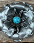Hand Painted Leather Flowers - Gardenias - Round Turquoise Cabochons