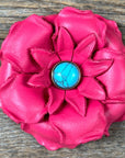 Hand Painted Leather Flowers - Gardenias - Round Turquoise Cabochons