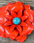 Hand Painted Leather Flowers - Gardenias - Round Turquoise Cabochons