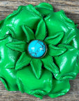Hand Painted Leather Flowers - Gardenias - Round Turquoise Cabochons