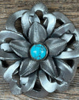 Hand Painted Leather Flowers - Lotus - Round Turquoise Cabochons