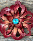Hand Painted Leather Flowers - Lotus - Round Turquoise Cabochons