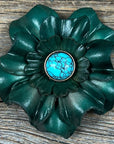 Hand Painted Leather Flowers - Carnations - Round Turquoise Cabochons