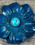 Hand Painted Leather Flowers - Carnations - Round Turquoise Cabochons
