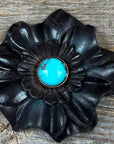 Hand Painted Leather Flowers - Carnations - Round Turquoise Cabochons
