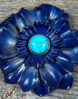 Hand Painted Leather Flowers - Carnations - Round Turquoise Cabochons