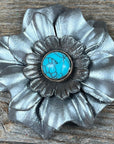 Hand Painted Leather Flowers - Carnations - Round Turquoise Cabochons