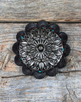 Antique Silver Floral Pinwheel Western Concho W227