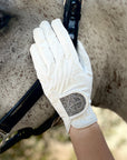 Halter Ego® Competition Gloves - Silver Gray Glitter & Crystal Logo