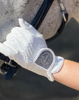 Halter Ego® Competition Gloves - Silver Gray Glitter & Crystal Logo