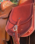Premium Leather Saddle Bag with Hand Tooled Border- 9"
