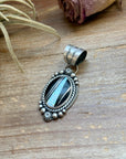 Sterling Silver Black Micarta & Lab Opal Inlay Pendant – Handmade by Artist Shay Pfeiffer