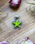 Sterling Silver Neon Green Wrangler Dahlia Star Pendant – Handmade by Artist Shay Pfeiffer
