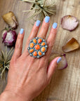 Sterling Silver Orange Spiny Oyster Mosaic Cluster Ring Size 7.5, Artist Shay Pfeiffer