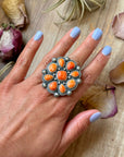 Sterling Silver Orange Spiny Oyster Mosaic Cluster Ring Size 7.5, Artist Shay Pfeiffer