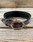 Tooled Red and Brown Leather Beaded Dog Collar