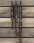 Tooled Turquoise and Black Leather Beaded Dog Collar
