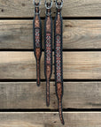 Tooled Peach and Black Leather Beaded Dog Collar
