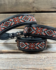 Tooled Peach and Black Leather Beaded Dog Collar