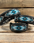 Tooled Light Blue Leather Beaded Dog Collar