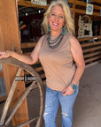 TAUPE- Rowdy Studded Tank