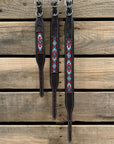 Tooled Red and Blue Leather Beaded Dog Collar